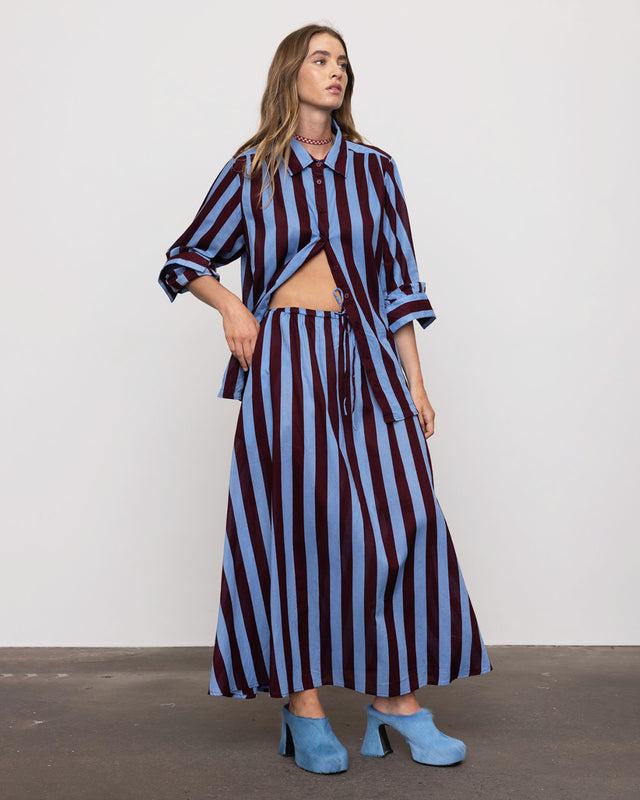 Summery Copenhagen HANNAH CIRCLE SKIRT MIDI IN BLUE STRIPE