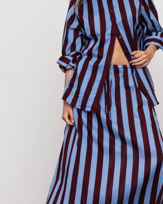 Summery Copenhagen HANNAH CIRCLE SKIRT MIDI IN BLUE STRIPE