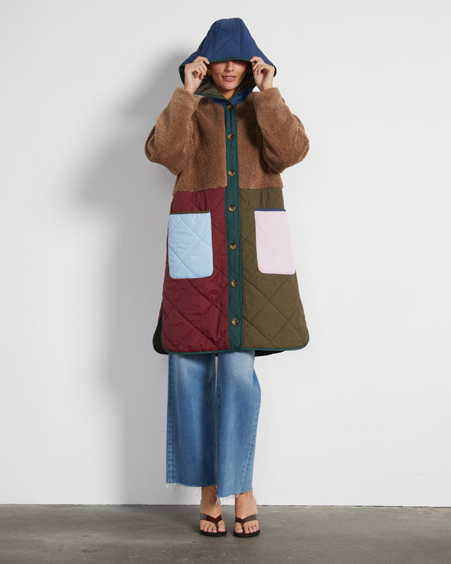 summery copenhagen HARLOW MIDI QUILTED PARKER IN BROWN