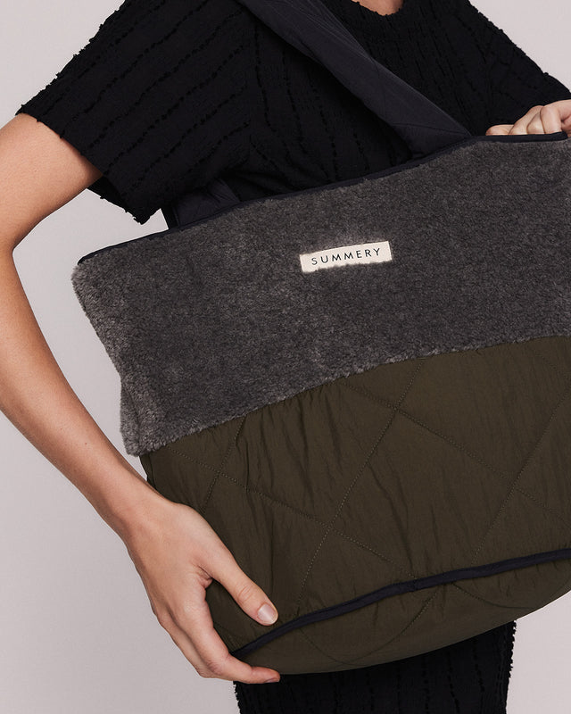 Summery Copenhagen HARLOW QUILTED BUCKET TOTE IN KHAKI