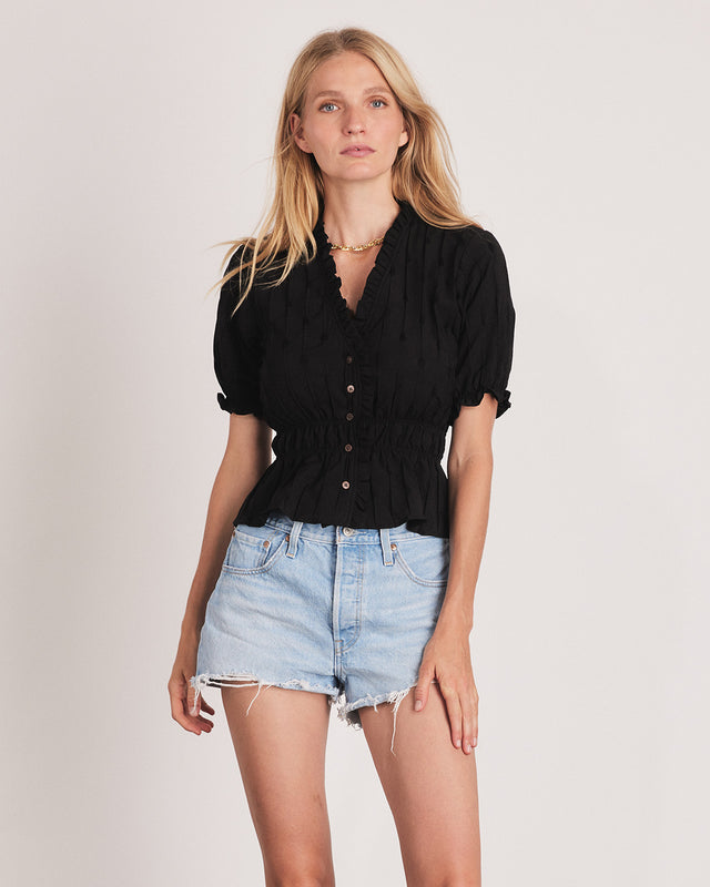 summery copenhagen KAREN SHORT SLEEVE BLOUSE IN BLACK