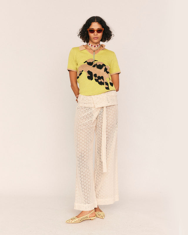summery copenhagen Lace Fisherman Pant in Off White