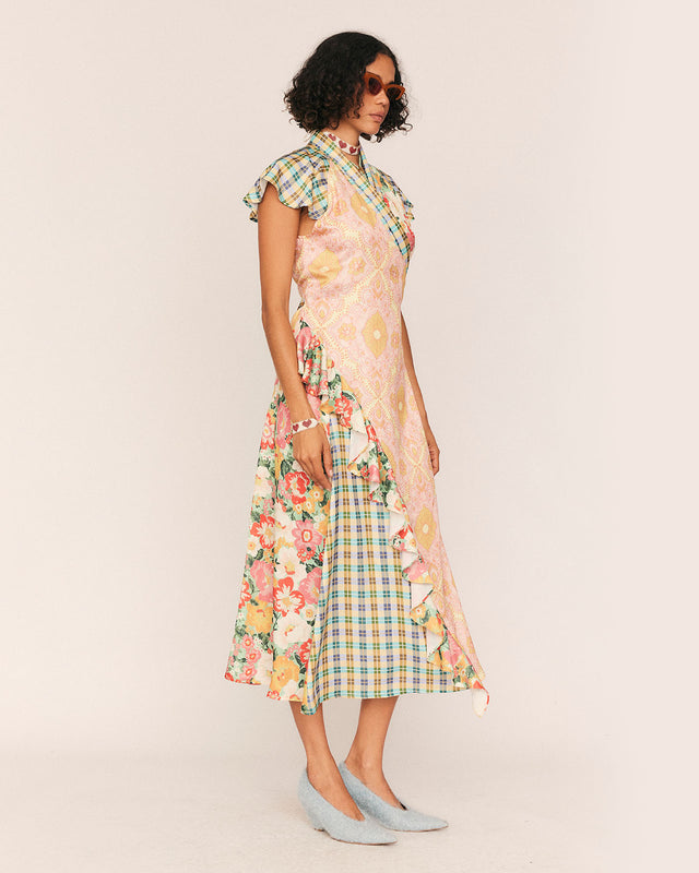 Summery Copenhagen Leni Spliced Faux Wrap Dress In Multi
