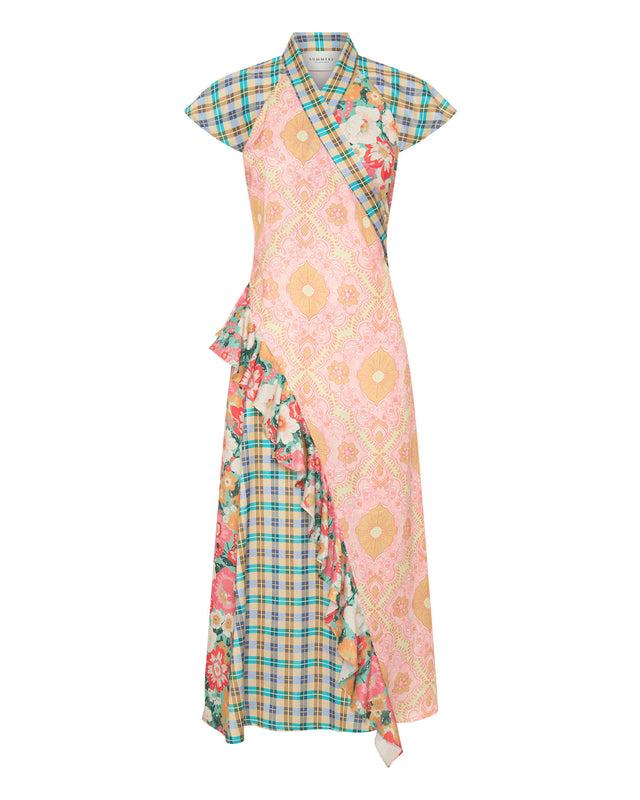 Summery Copenhagen Leni Spliced Faux Wrap Dress In Multi
