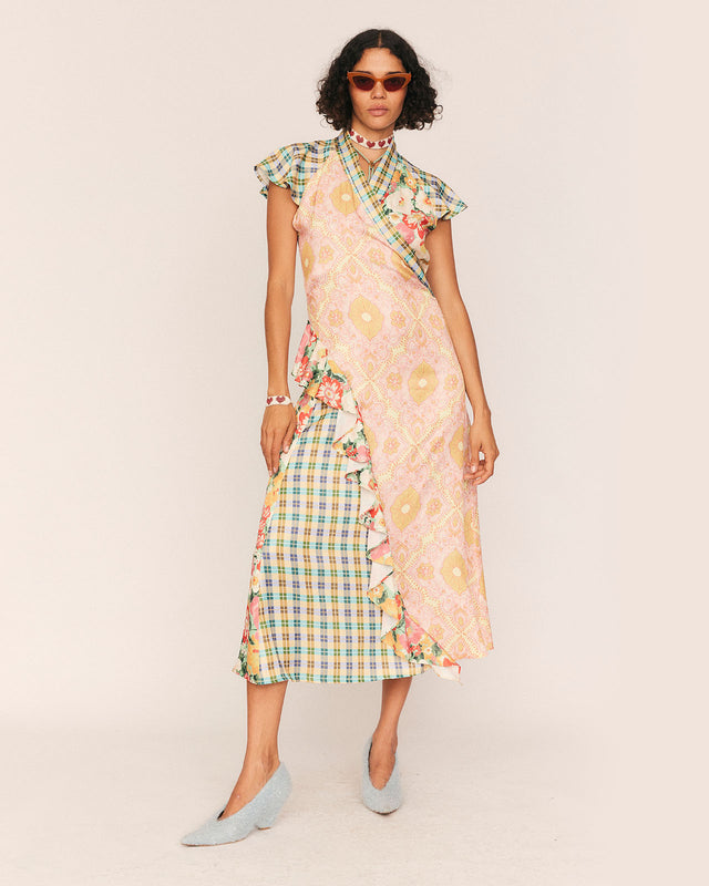summery copenhagen Leni Spliced Faux Wrap Dress in Multi