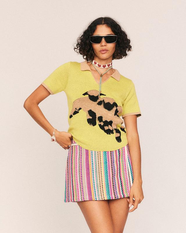 summery copenhagen Little Lamb Intarsia Tee in Citron