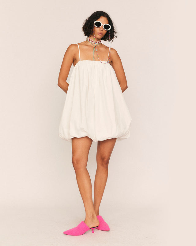 summery copenhagen Poplin Bubble Mini Dress in White