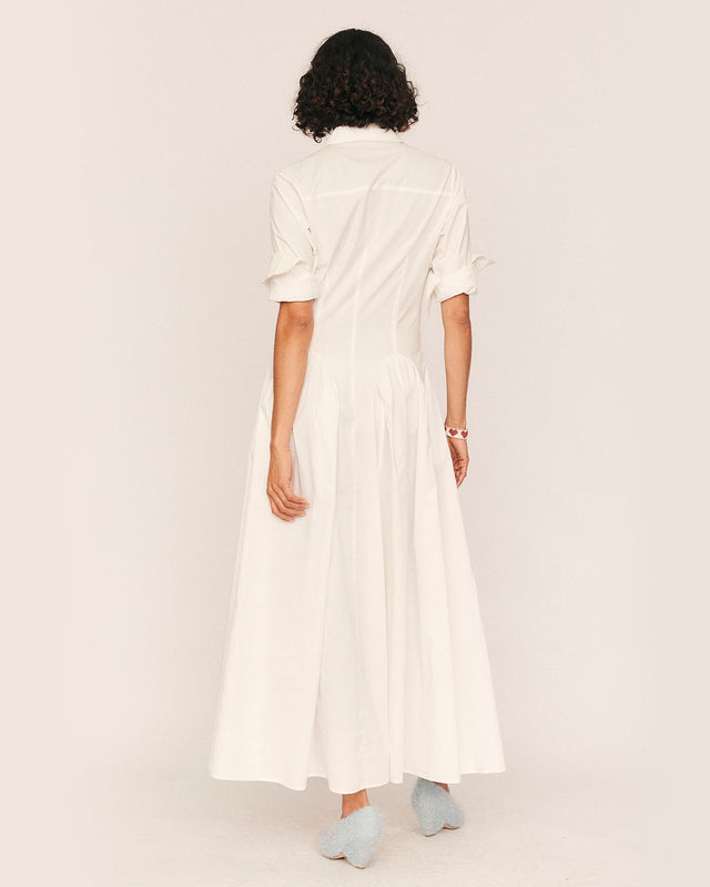 Summery Copenhagen Poplin Godet Shirt Dress In White
