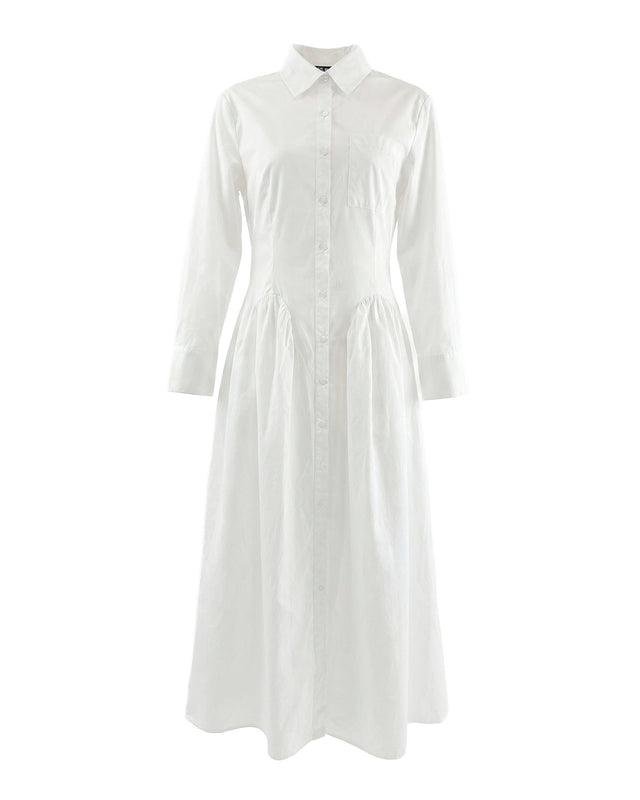 Summery Copenhagen Poplin Godet Shirt Dress In White