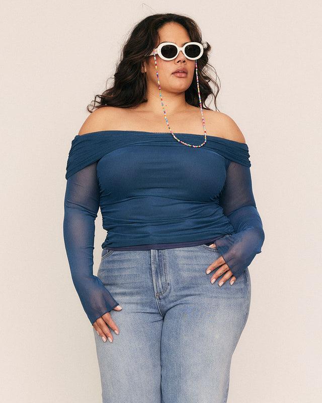 summery copenhagen BLU OFF SHOULDER TOP IN BLUE