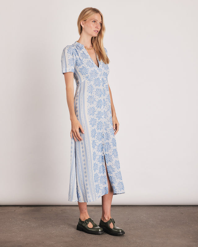 Summery Copenhagen DEBORAH MIDI DRESS WHITE-BLUE