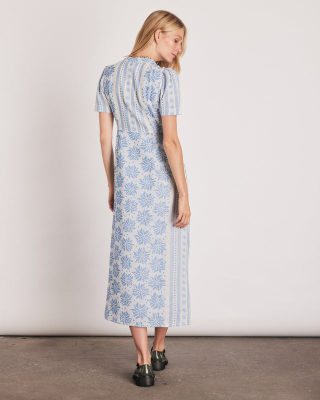 Summery Copenhagen DEBORAH MIDI DRESS WHITE-BLUE
