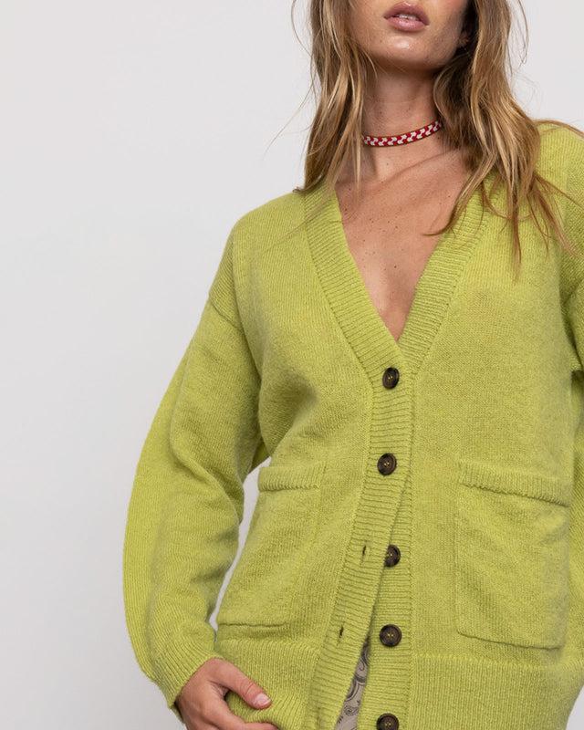 Summery Copenhagen DORA V NECK CARDIGAN IN GREEN