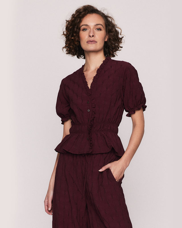 summery copenhagen KAREN WAISTED TOP IN PLUM