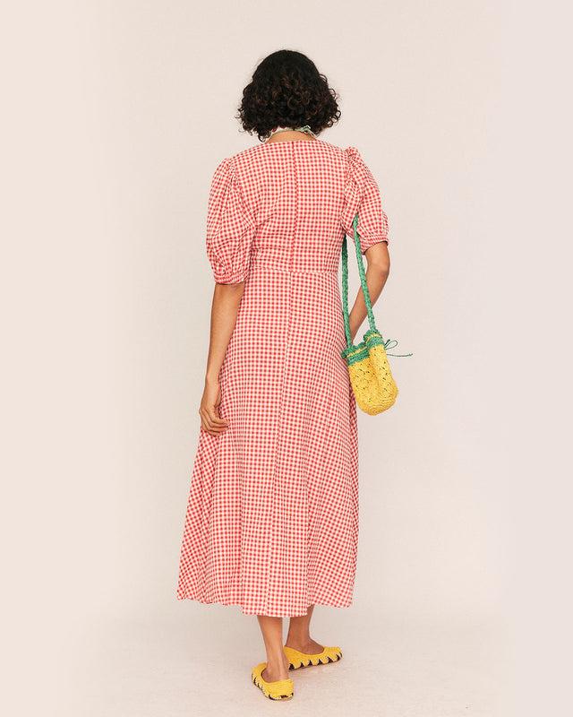 Summery Copenhagen Maude Check Midi Dress In Red