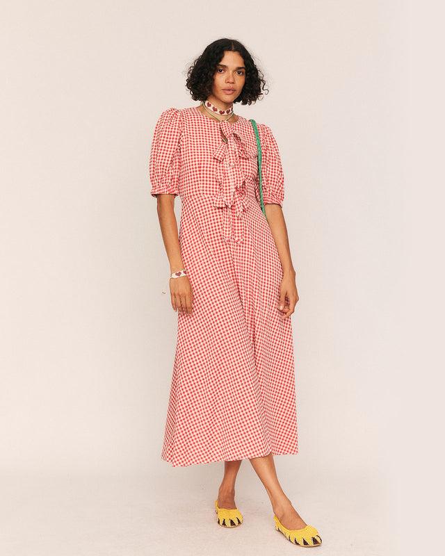 summery copenhagen Maude Check Midi Dress in Red