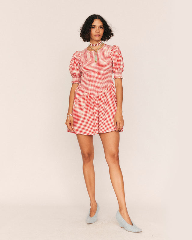 summery copenhagen Maude Check Mini Dress in Red
