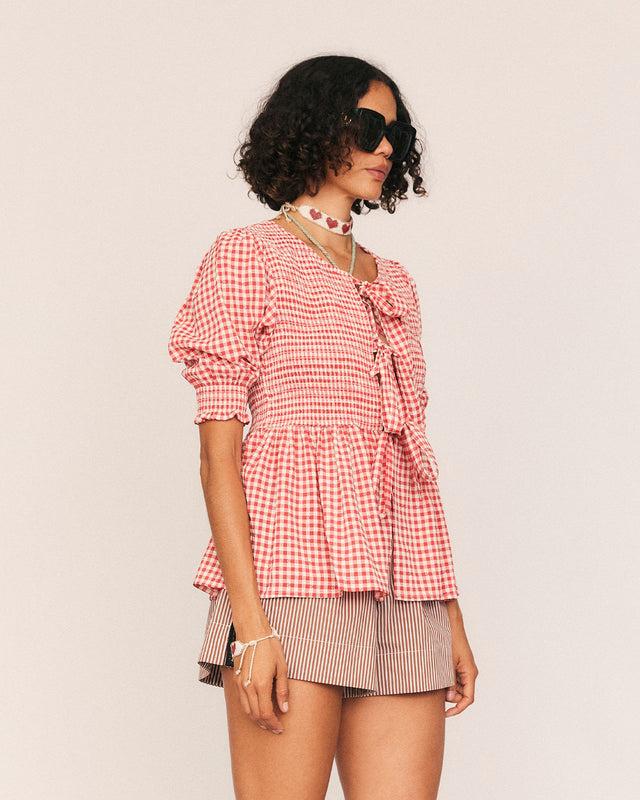 Summery Copenhagen Maude Gingham Tie Top In Red