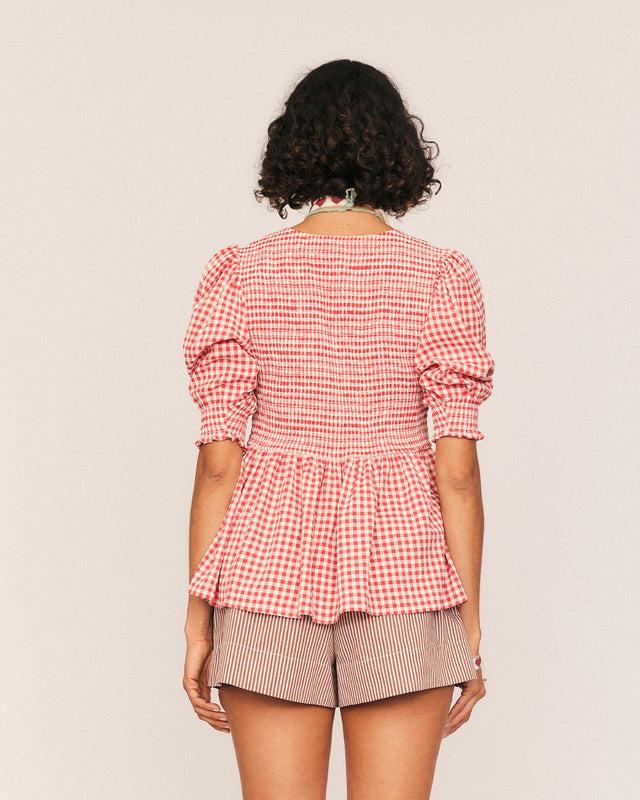 Summery Copenhagen Maude Gingham Tie Top In Red