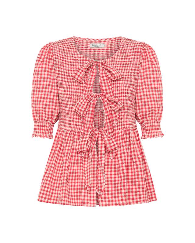 Summery Copenhagen Maude Gingham Tie Top In Red