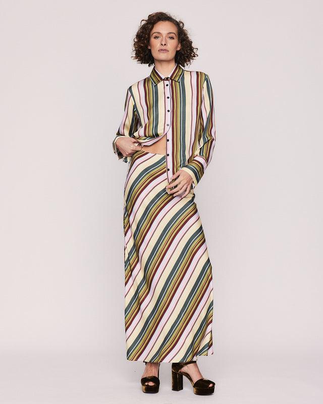 summery copenhagen STRIPE ELYSSE BIAS SLIP SKIRT