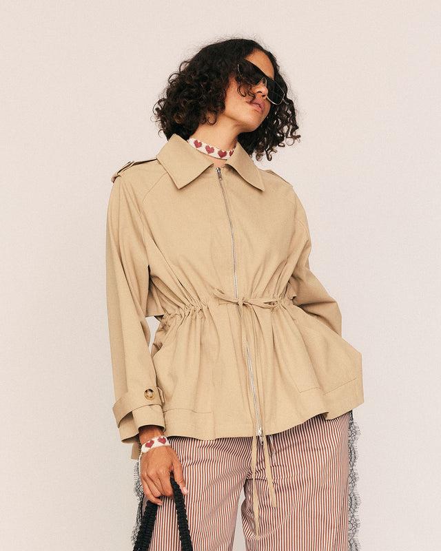 Summery Copenhagen Swing Cropped Trench In Taupe