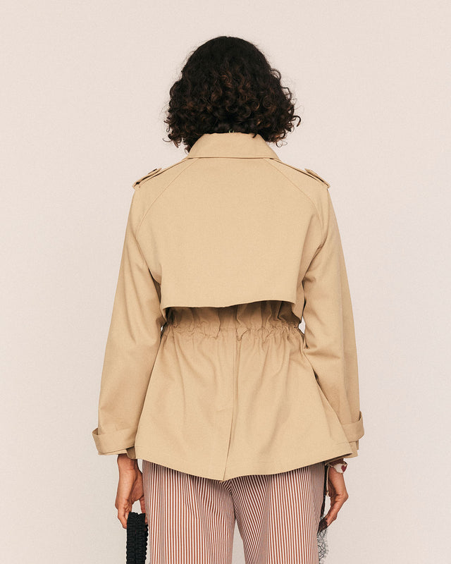 Summery Copenhagen Swing Cropped Trench In Taupe