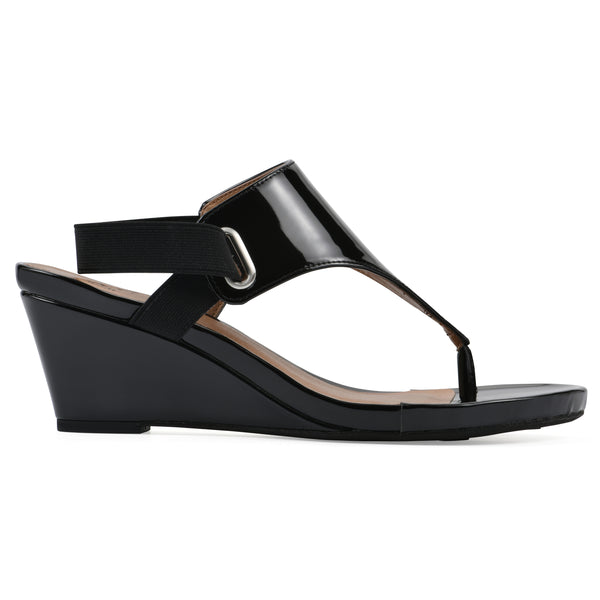 Summit By White Mountain All Dres Wedge Sandal - Black Patent