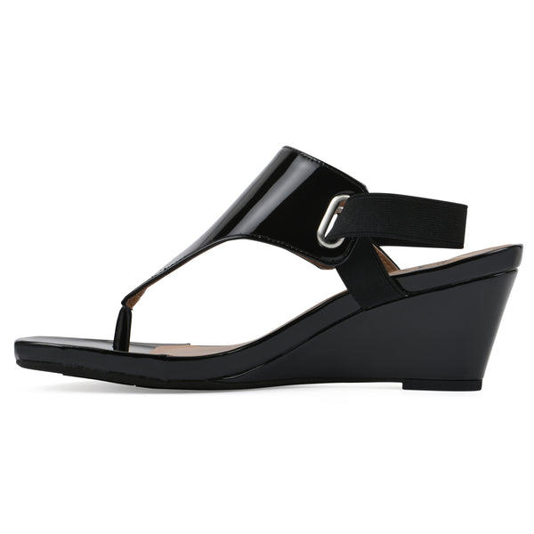Summit By White Mountain All Dres Wedge Sandal - Black Patent