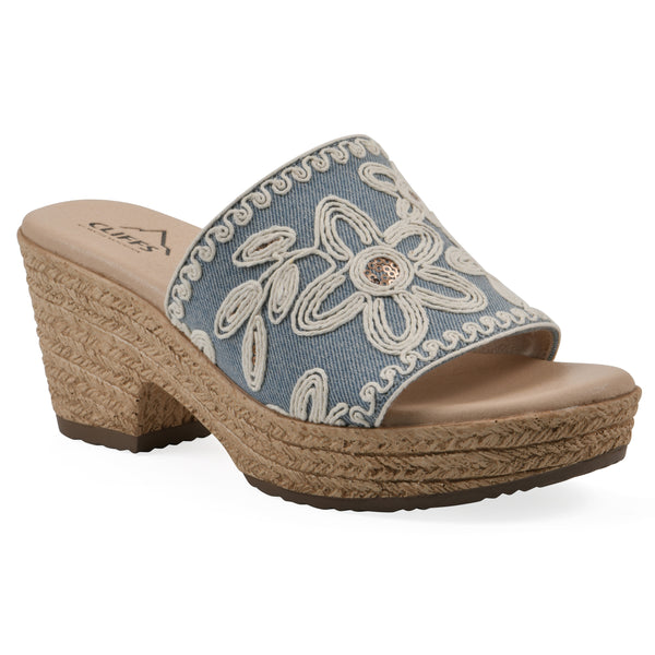 summit by white mountain Biancia Heeled Sandal - Denim Blue Fabric
