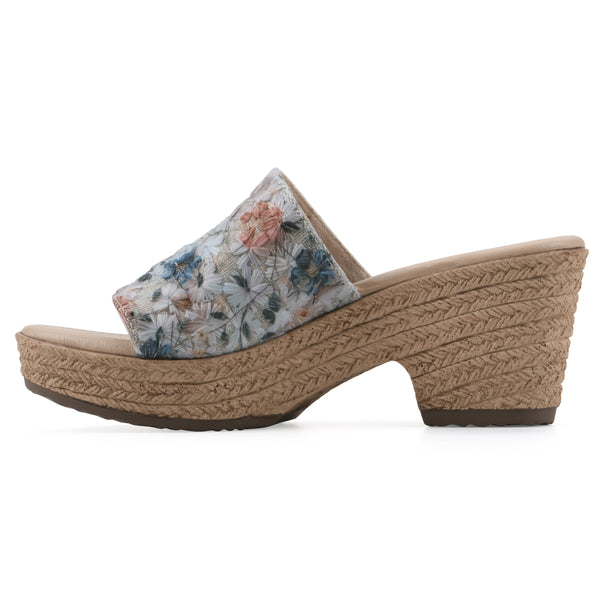 Summit By White Mountain Biancia Heeled Sandal - Light Blue Floral Fabric