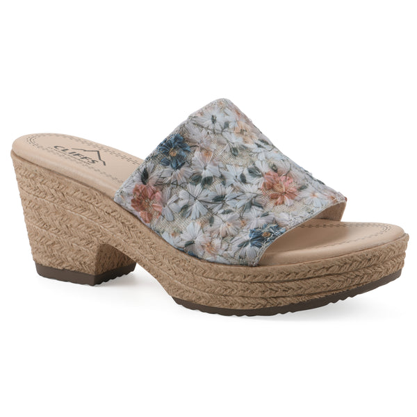 summit by white mountain Biancia Heeled Sandal - Light Blue Floral Fabric