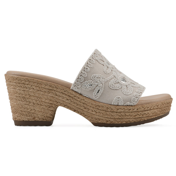 Summit By White Mountain Biancia Heeled Sandal - Natural And White Fabric