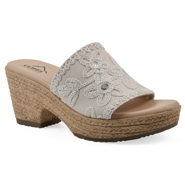 summit by white mountain Biancia Heeled Sandal - Natural and White Fabric
