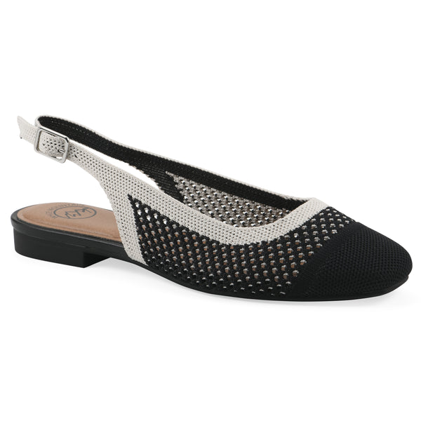 summit by white mountain Bonie Slingback Flat - Black with Cream Knit