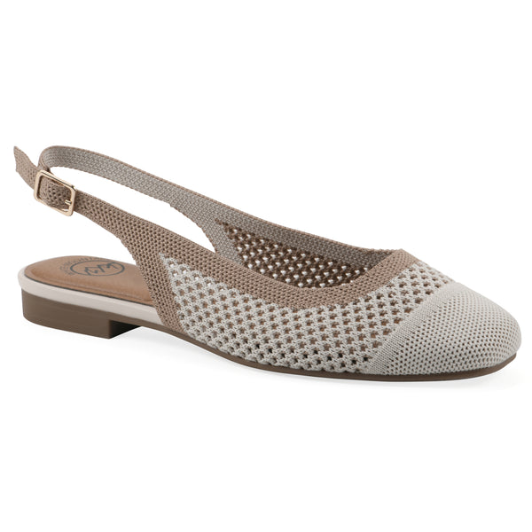 summit by white mountain Bonie Slingback Flat - Cream with Tan Knit