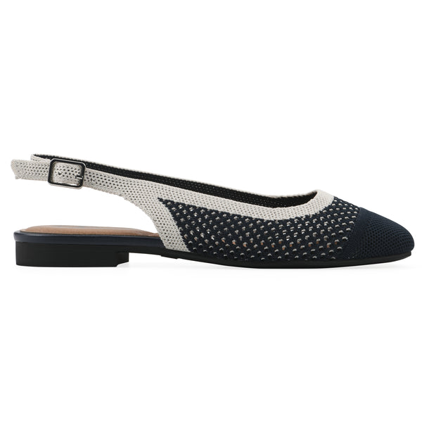 Summit By White Mountain Bonie Slingback Flat - Navy With Cream Knit