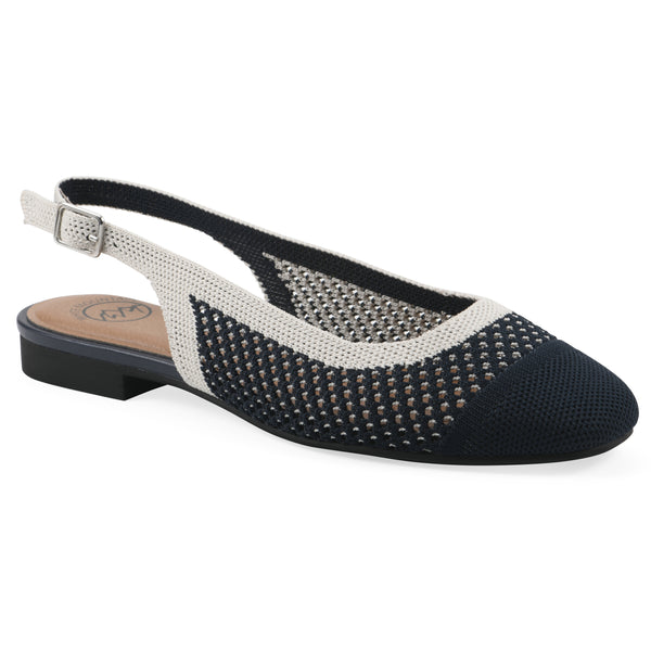 summit by white mountain Bonie Slingback Flat - Navy with Cream Knit