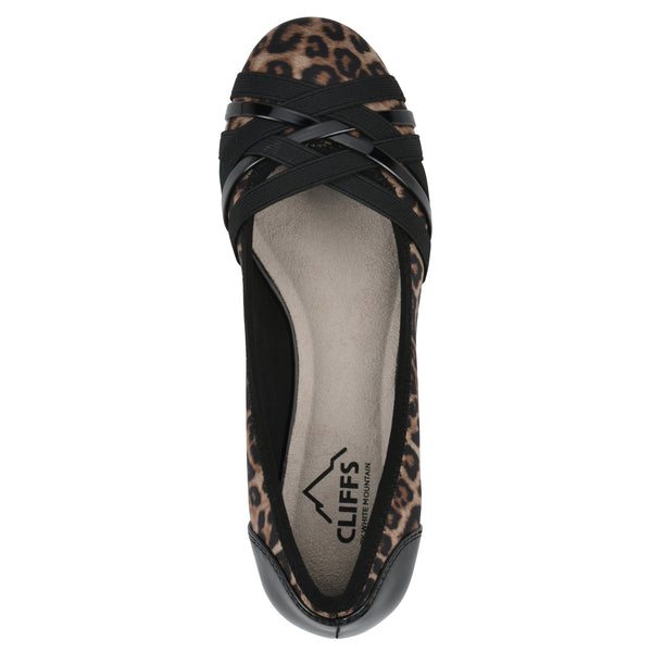 Summit By White Mountain Bowie Wedge - Tan Leopard Print Nylon