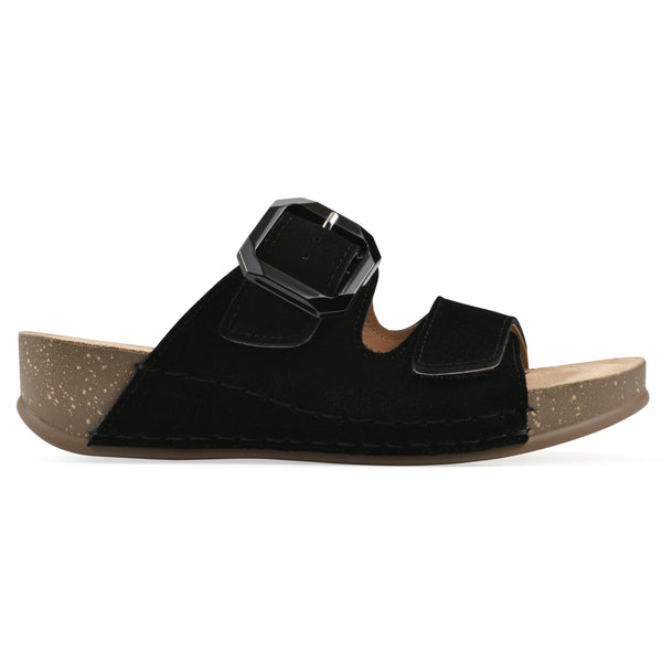 Summit By White Mountain Fearful Wedge Sandal - Black Suede