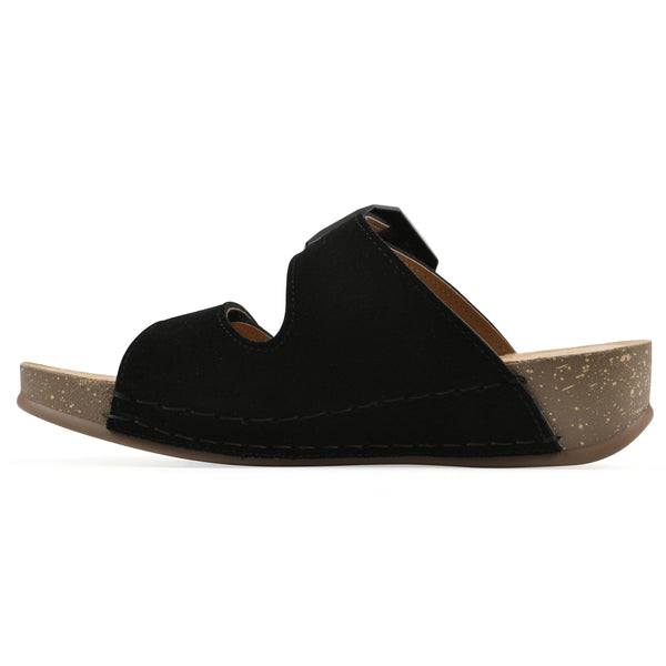Summit By White Mountain Fearful Wedge Sandal - Black Suede