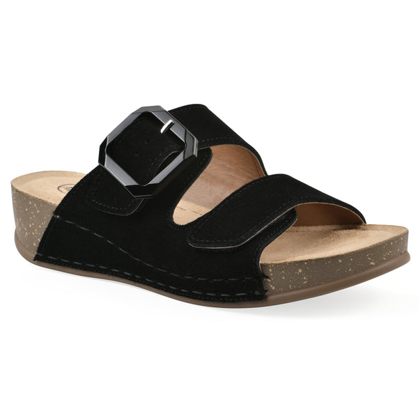 summit by white mountain Fearful Wedge Sandal - Black Suede