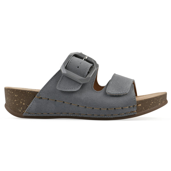 Summit By White Mountain Fearful Wedge Sandal - Blue Raspberry Suede