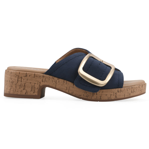 Summit By White Mountain Filipa Heeled Sandal - Dark Blue Faux Leather