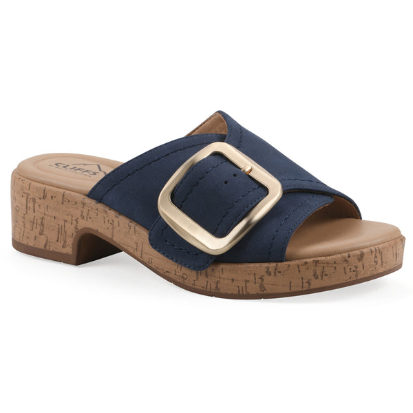 summit by white mountain Filipa Heeled Sandal - Dark Blue Faux Leather