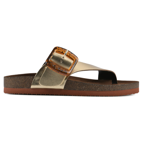 Summit By White Mountain Harley Footbeds Sandal - Antique Gold Leather