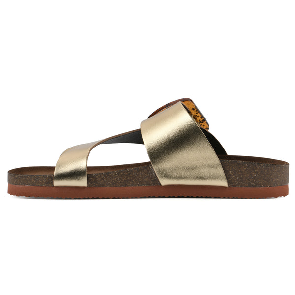 Summit By White Mountain Harley Footbeds Sandal - Antique Gold Leather
