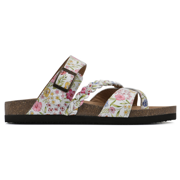 Summit By White Mountain Hazy Footbeds Sandal - White Multi Floral Leather