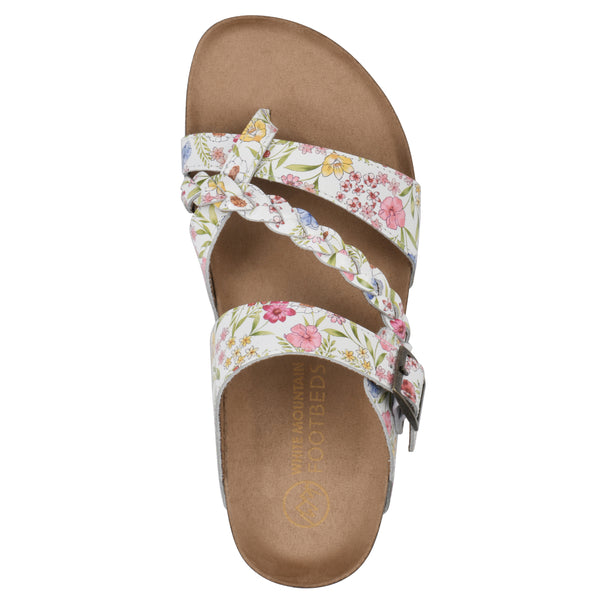 Summit By White Mountain Hazy Footbeds Sandal - White Multi Floral Leather