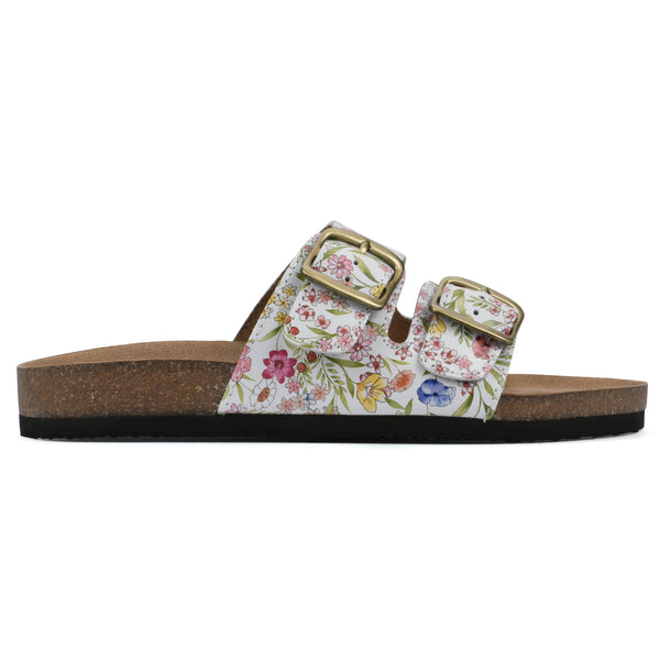 Summit By White Mountain Helga Footbeds Sandal - White Floral Print Leather